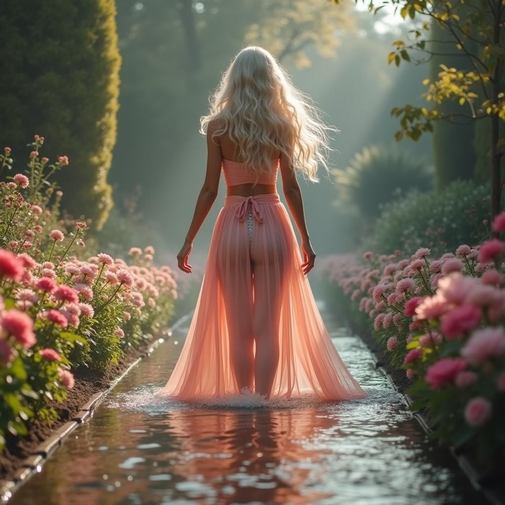 Woman Sleeping in Rose Garden with Fairy: Digital Art