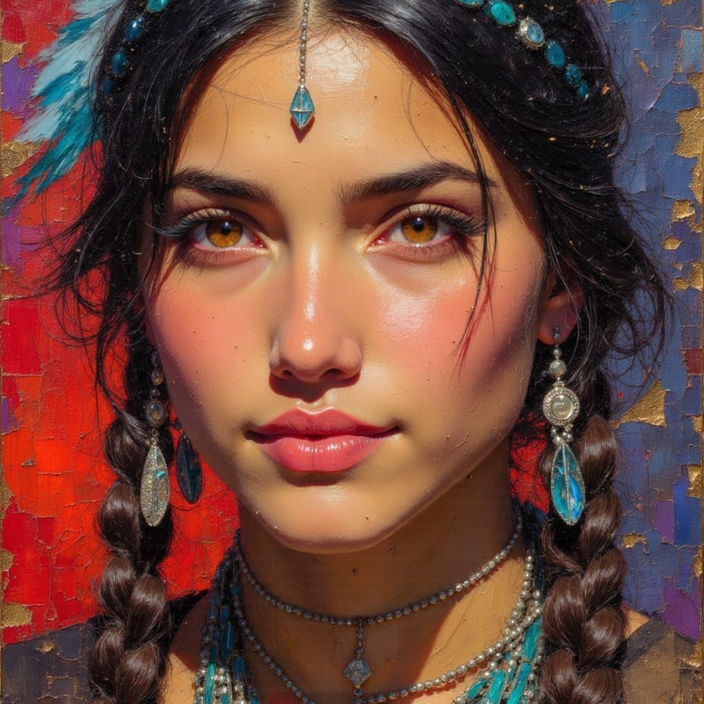 Lakota Woman Portrait in Oil Painting Style