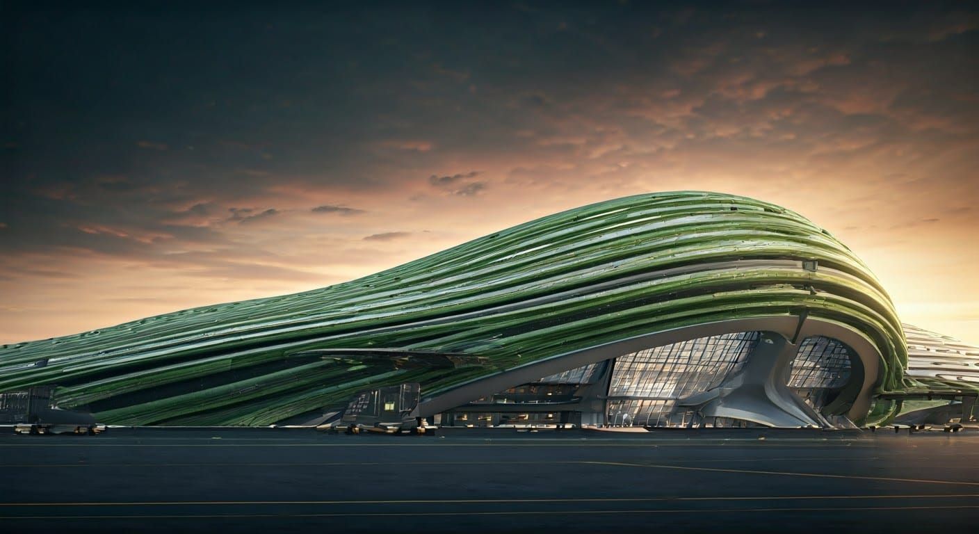 Sustainable Futuristic Vertiports in a Moody Sky