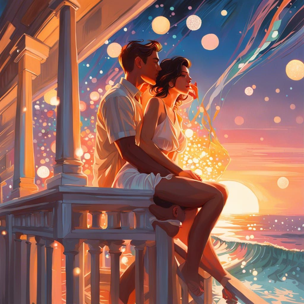 Couple in Love at Sunset, Digital Art Style