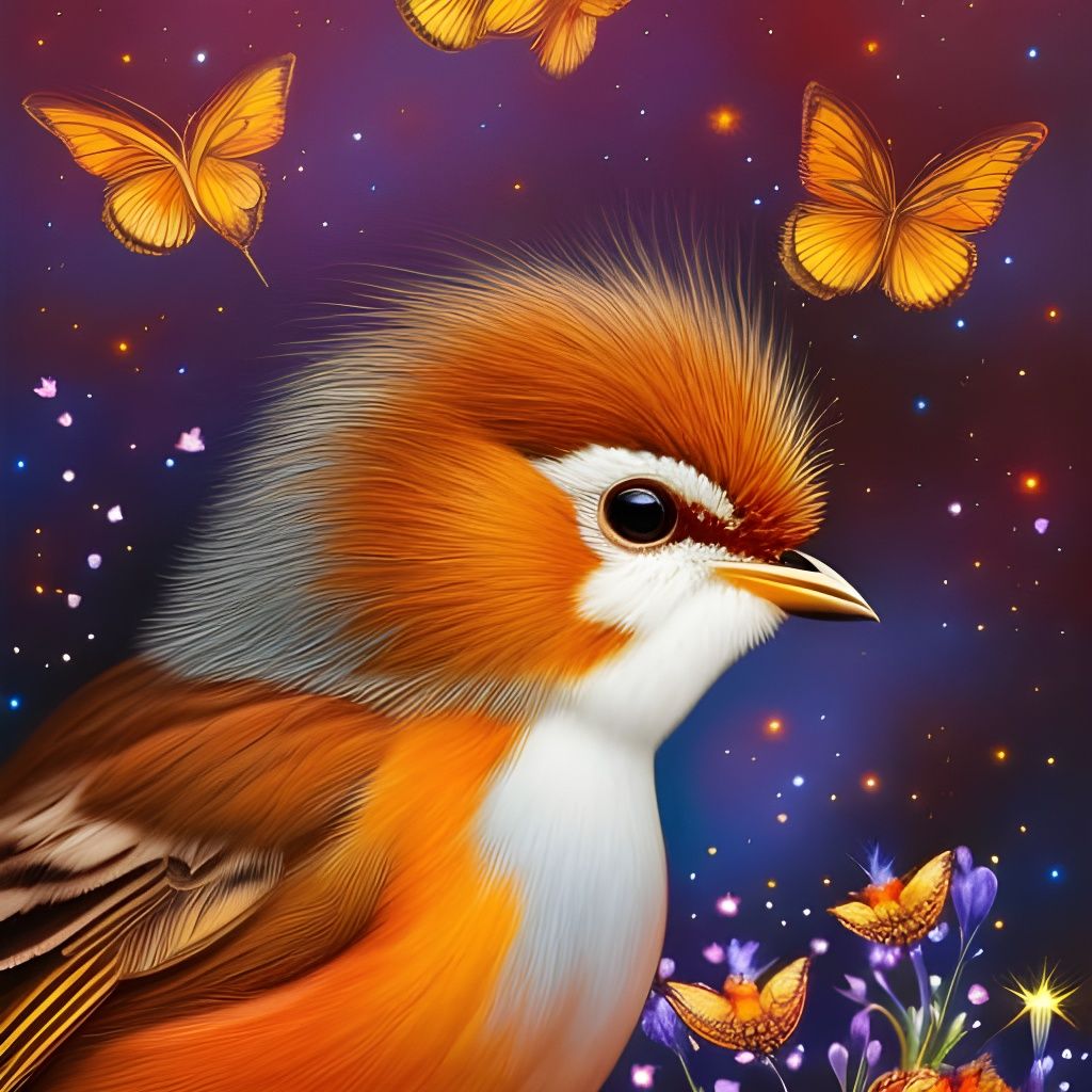 Monochrome Robin Portrait with Fairytale Elements