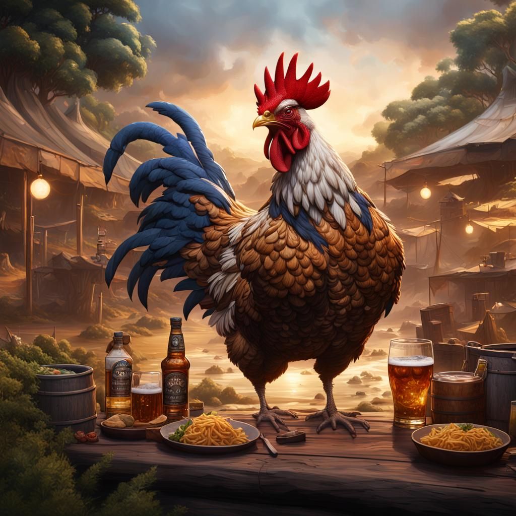 Giant Chicken Drinks in Australia: Fantasy Art