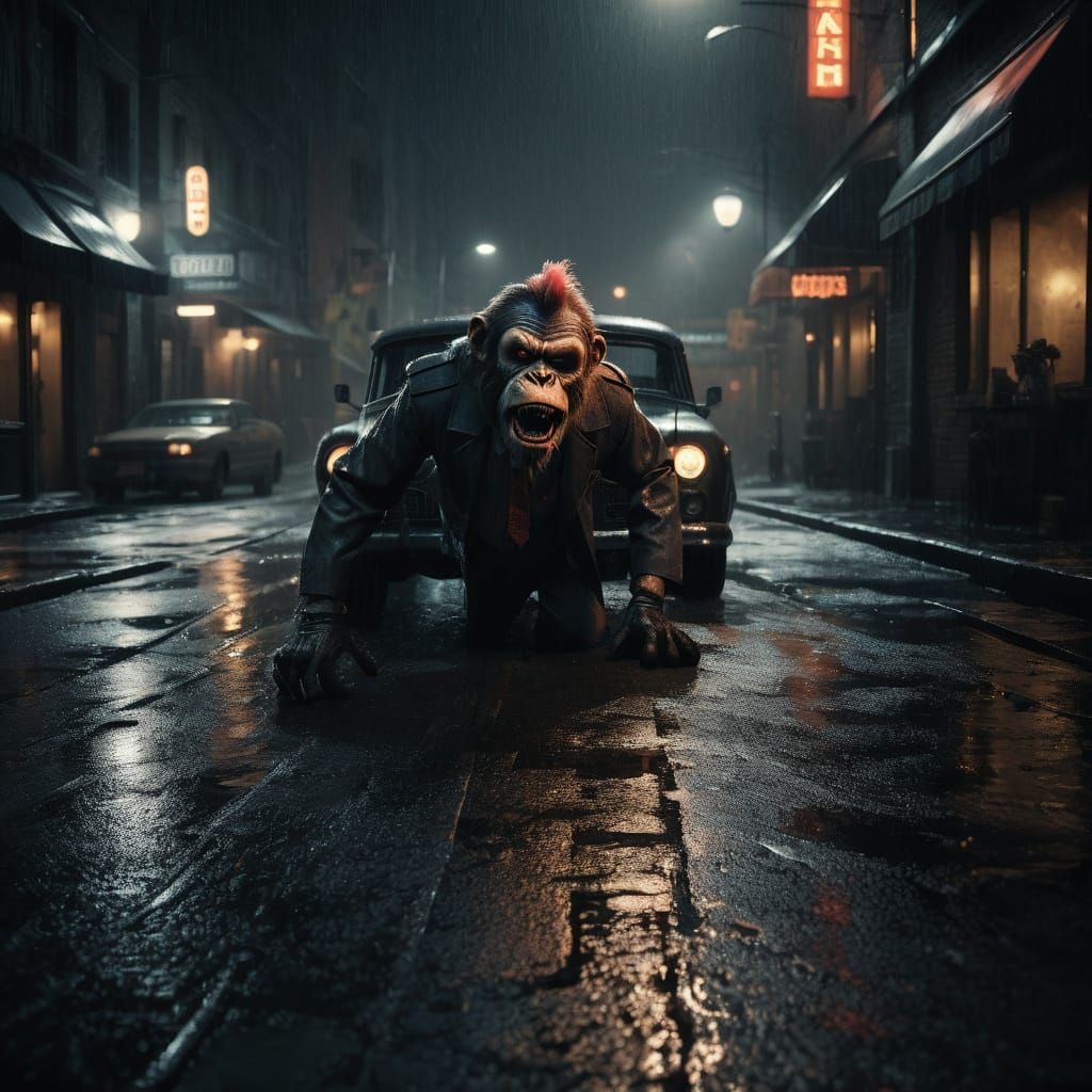 Cyberpunk-Style Zombie Monkey Monster Gangster