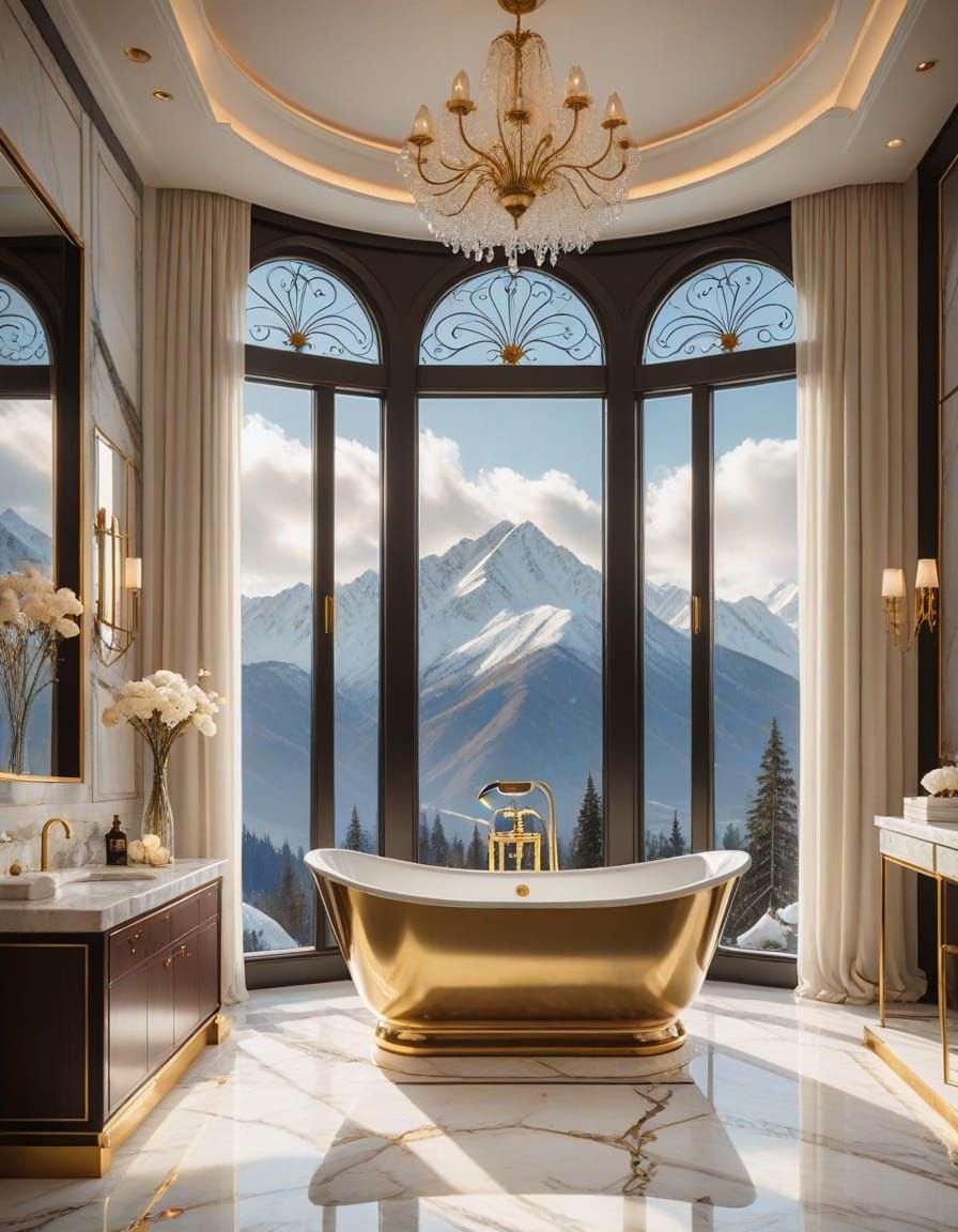 A marble bathroom with a view