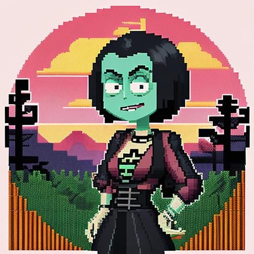 A retro-style pixel art scene featuring beetlejuice, style o...