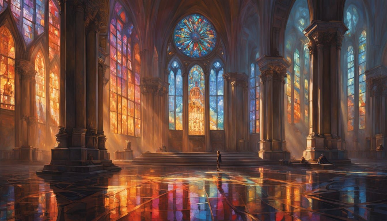 Female Robot in Stained Glass Gown