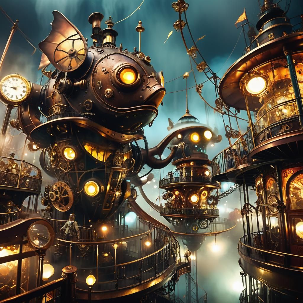 Steampunk Clockwork Carnival: A Hyper-Realistic Close-Up