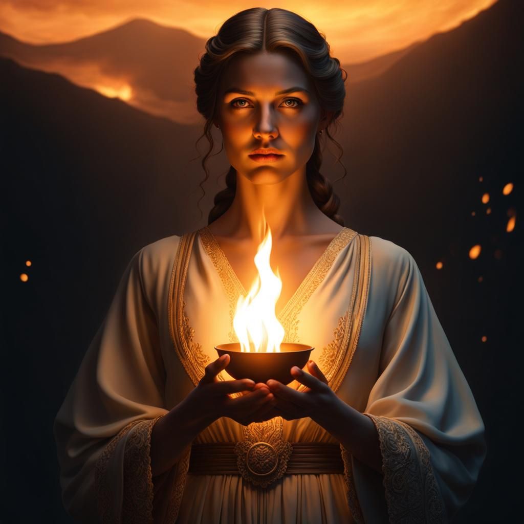 Woman Holding Flame: Volumetric Lighting Concept Art