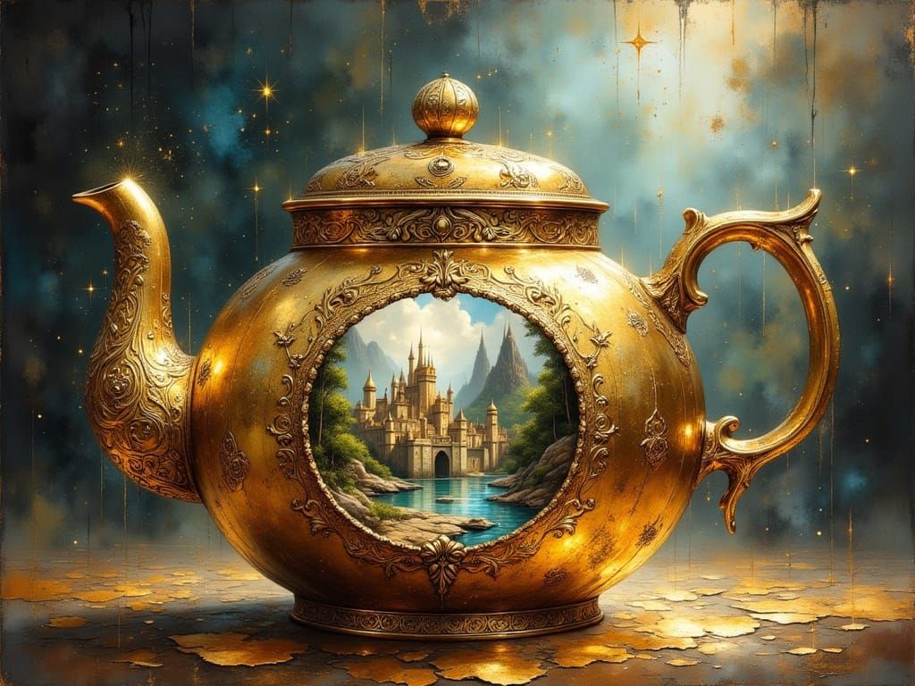Magical Teapot Kingdom Concept Art in Oil Painting Style
