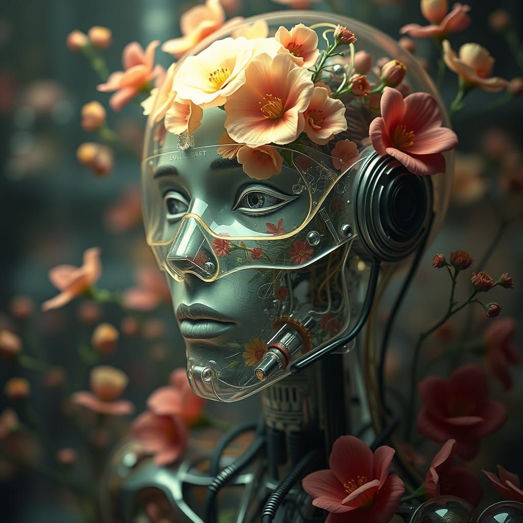 Cyborg Goddess in Retro Floral Lab