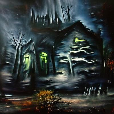 Haunted House in Forest: Filmic Oil Painting