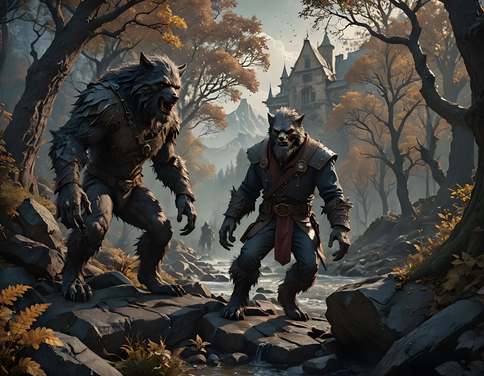 Detailed Wolfman Matte Painting in Deep Color