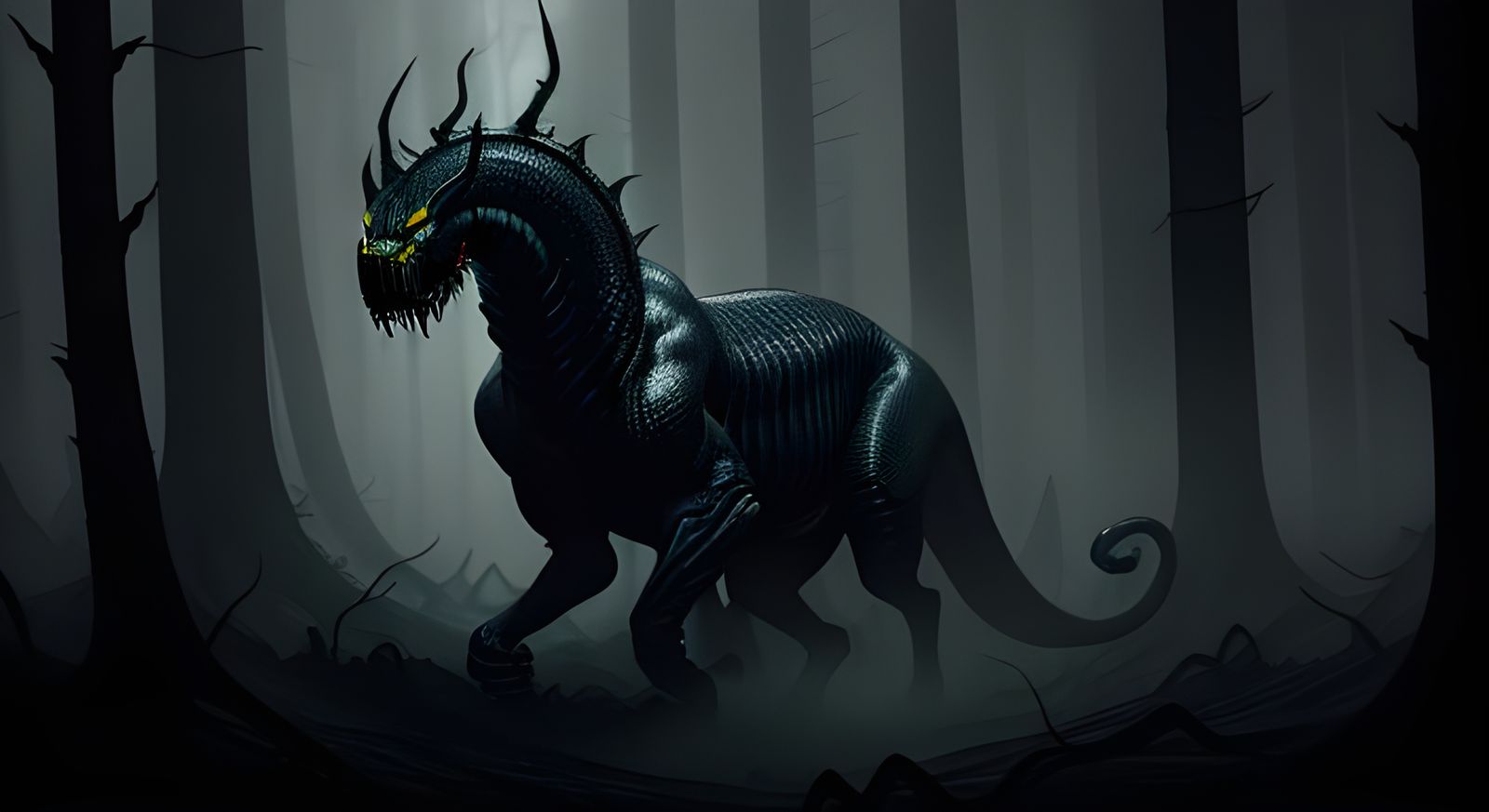 Shadow Serpent Slithers Through Dark Eerie Forest