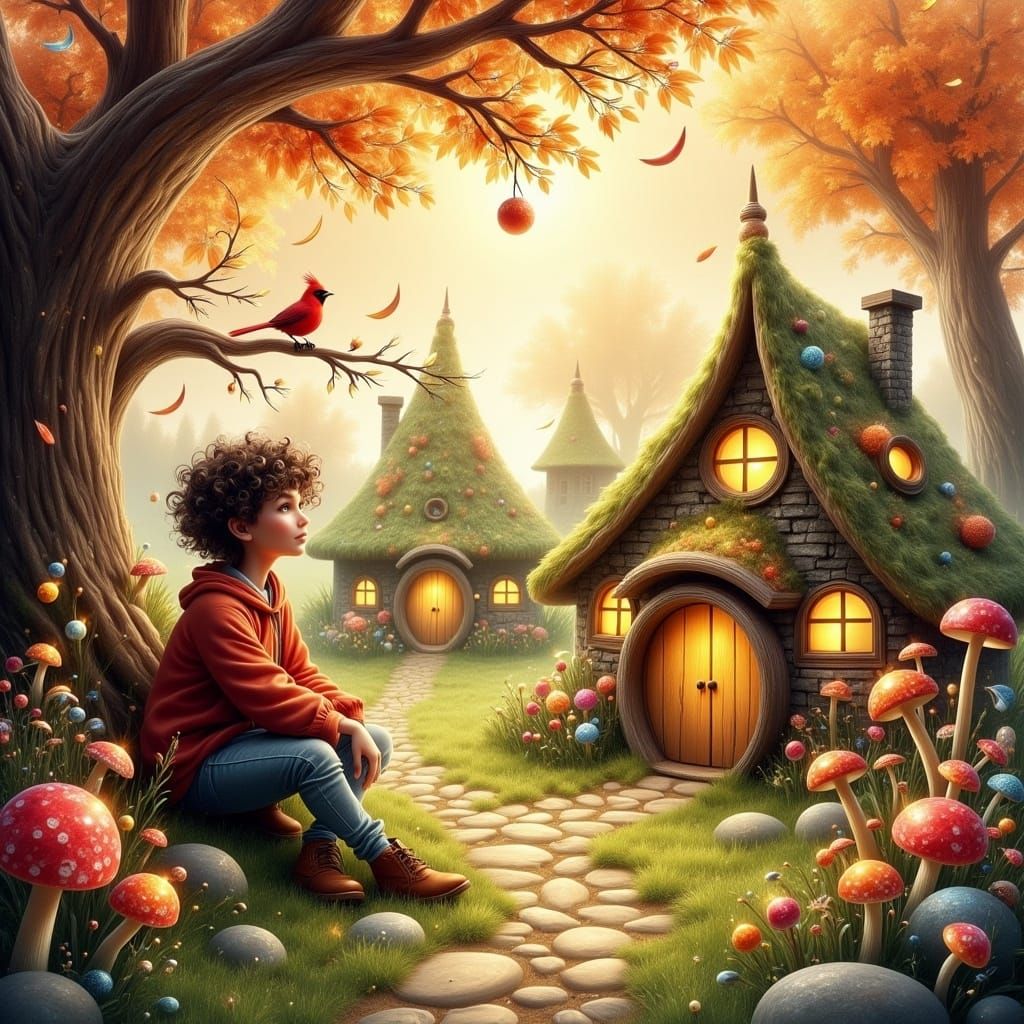 Whimsical Hobbit Village Scene in Dreamy Enchantment Style