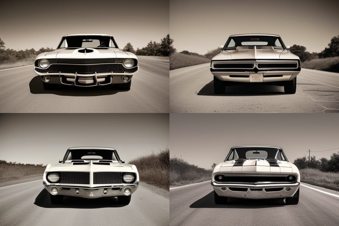 Vintage Muscle Car in Sepia-Toned Photograph