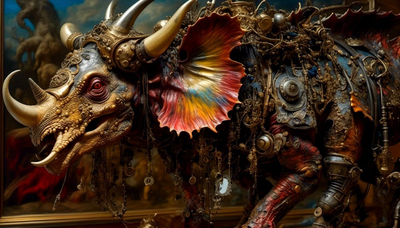Steampunk Armored Triceratops in Gothic Clockpunk Style
