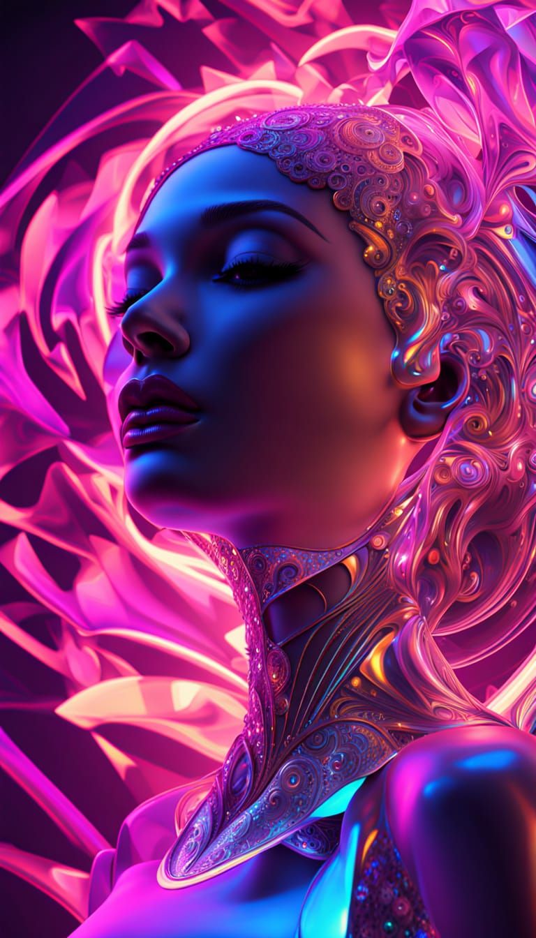Vivid Neon Cosmic Landscapes with 3D Effects