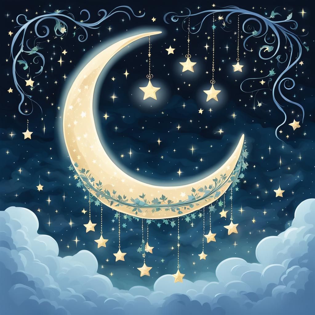 Moonlit Cradle Among Twinkling Stars