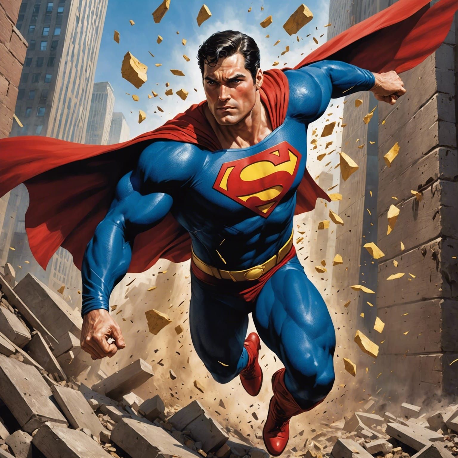 Superman Breaks Through Wall: Hyperrealistic Comic Art