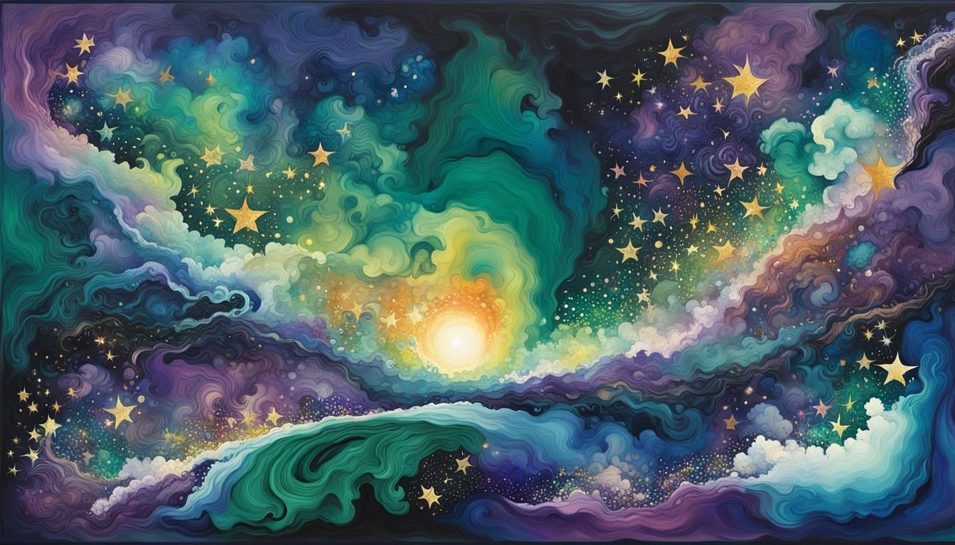 Fantastical Galaxy in Ultraviolet Hues, Abstract Expressioni...