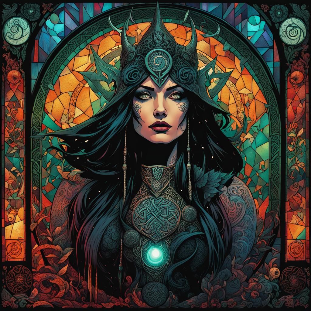Stained glass Morrigan