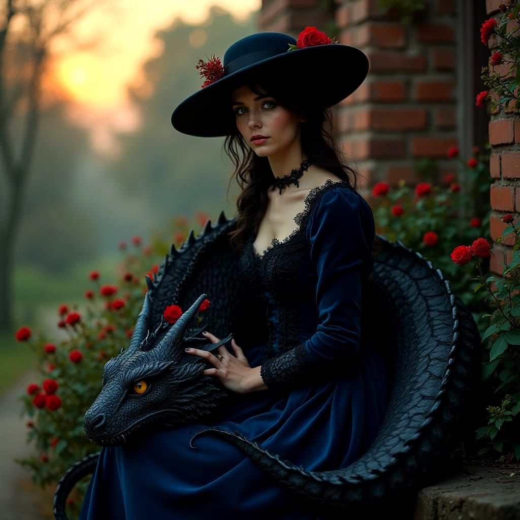 Elegant Woman Surrounded by Dark Fantasy