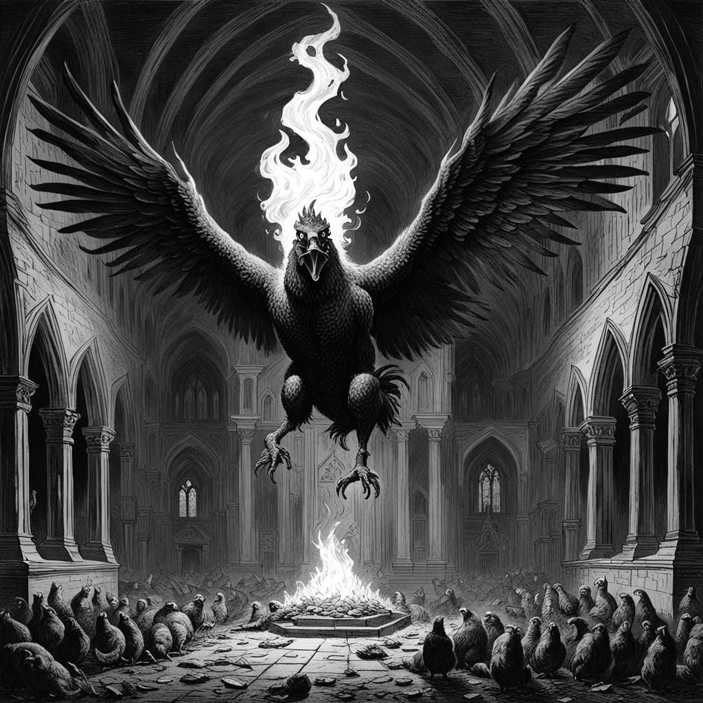 Fiery Demon Chicken in Abandoned Church