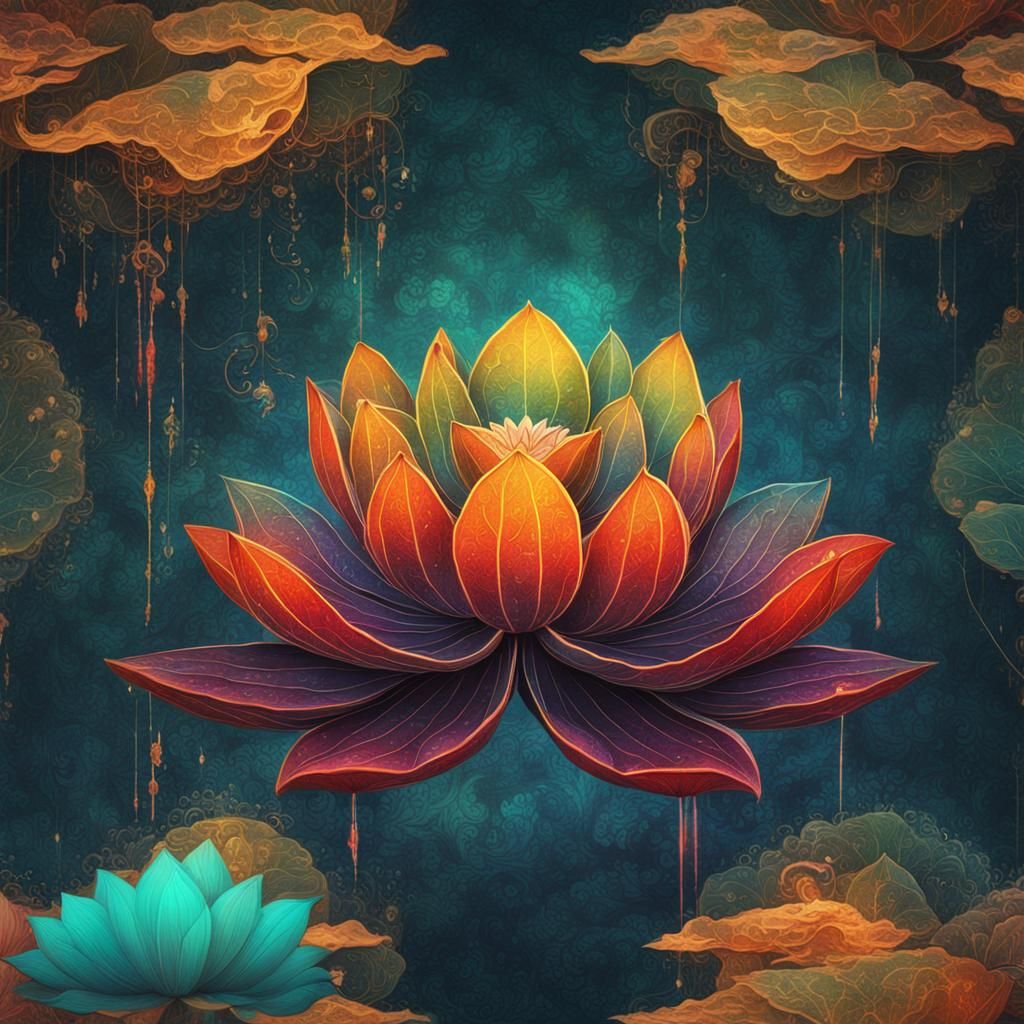 Colorful Vintage Grunge Lotus: Detailed Matte Painting