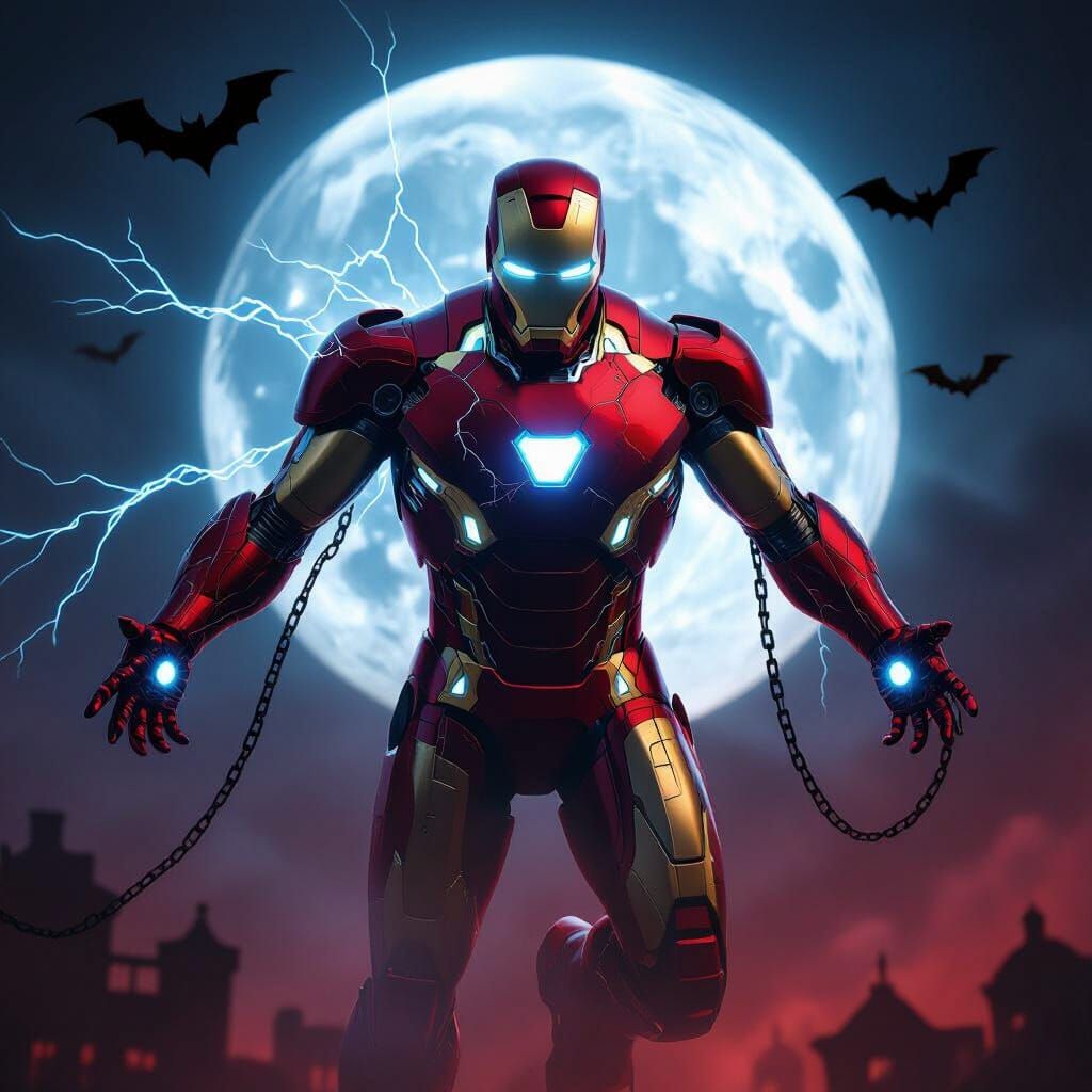 Spectral Iron Man in Gothic Horror Style