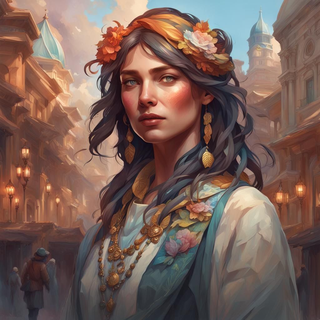 Hyperdetailed Portrait of Woman in Art Nouveau Style