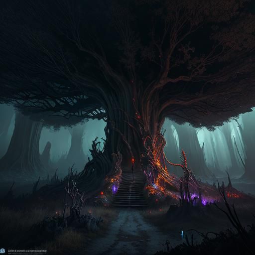 Dark Creature in Gothic Fantasy Landscape