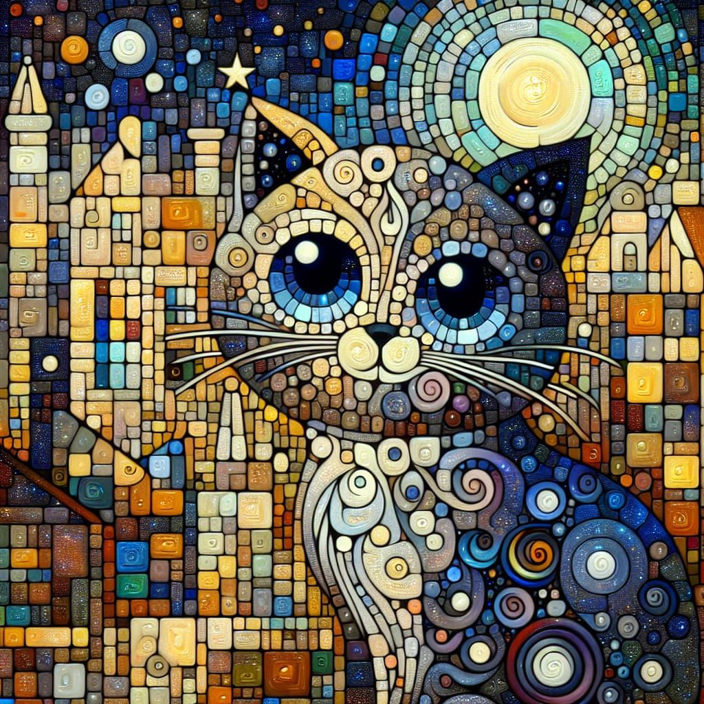 Colorful Abstract Cat Painting with Resin Texture