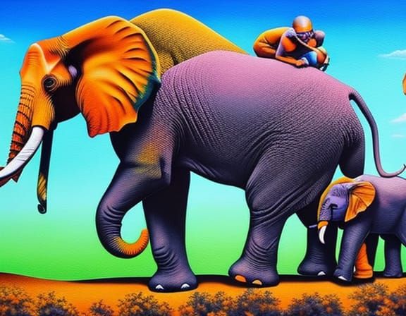 Monkeys Help Elephant Climb Tree: Graffiti Street Art