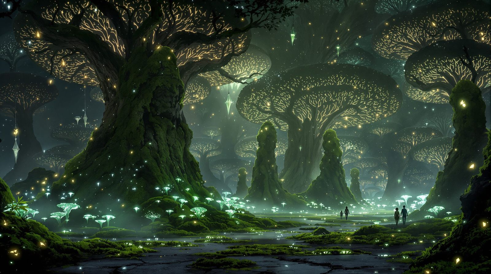 Mystical Forest Clearing with Living Statues