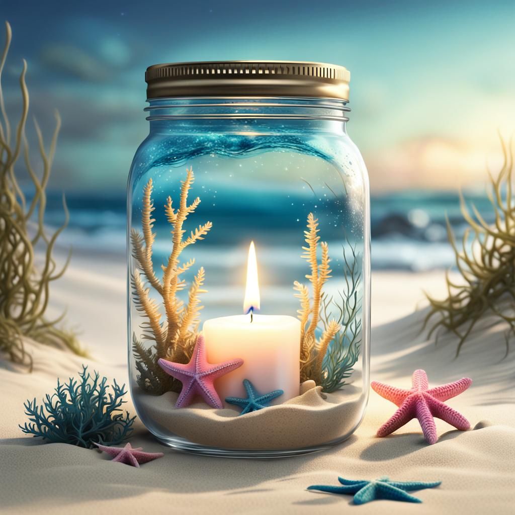 Candle in Jar with Starfish, Fantasy Realism