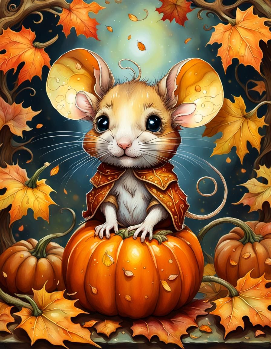 Chibi Mouse Portrait with Pumpkin Hat
