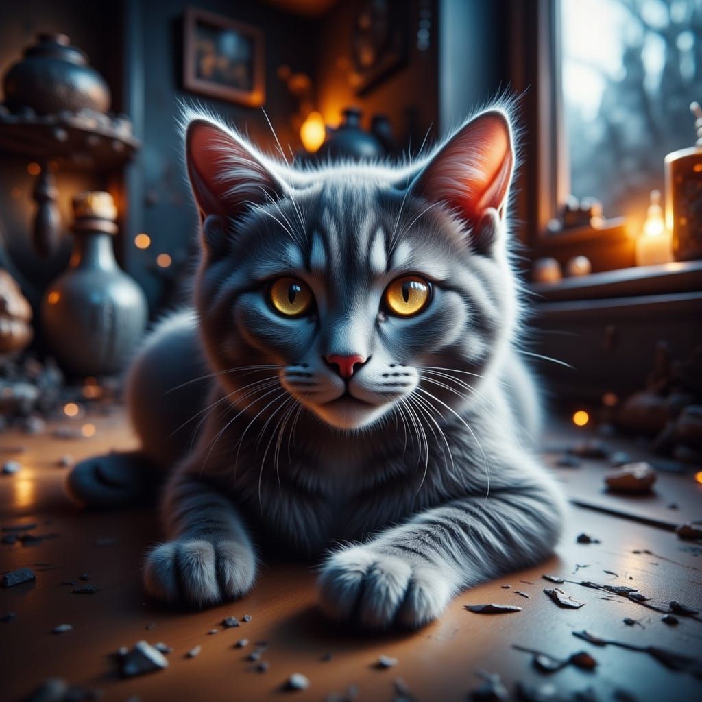 Mysterious Gray Tabby Cat Image