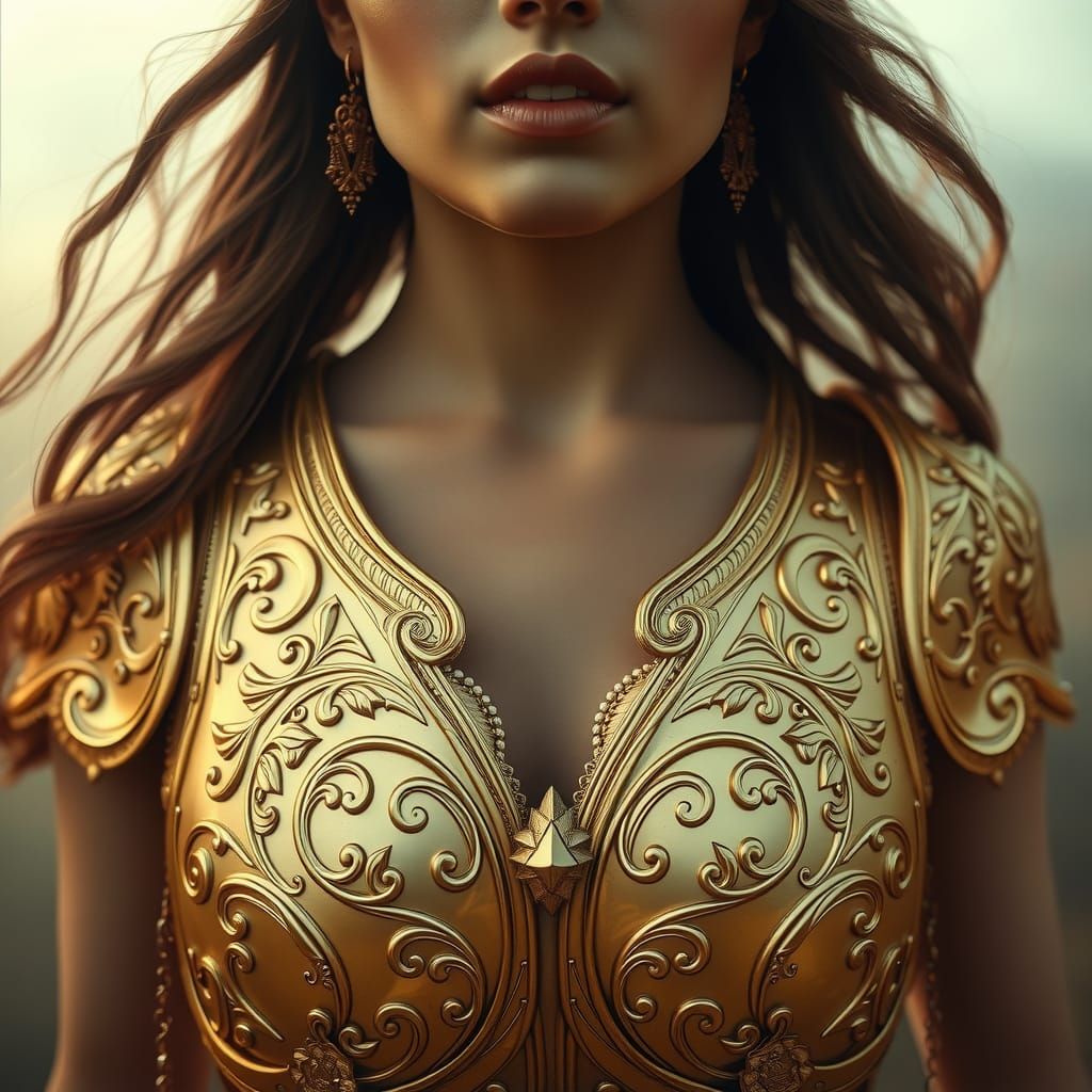 Goddess in Golden Breastplate with Fisheye Lens