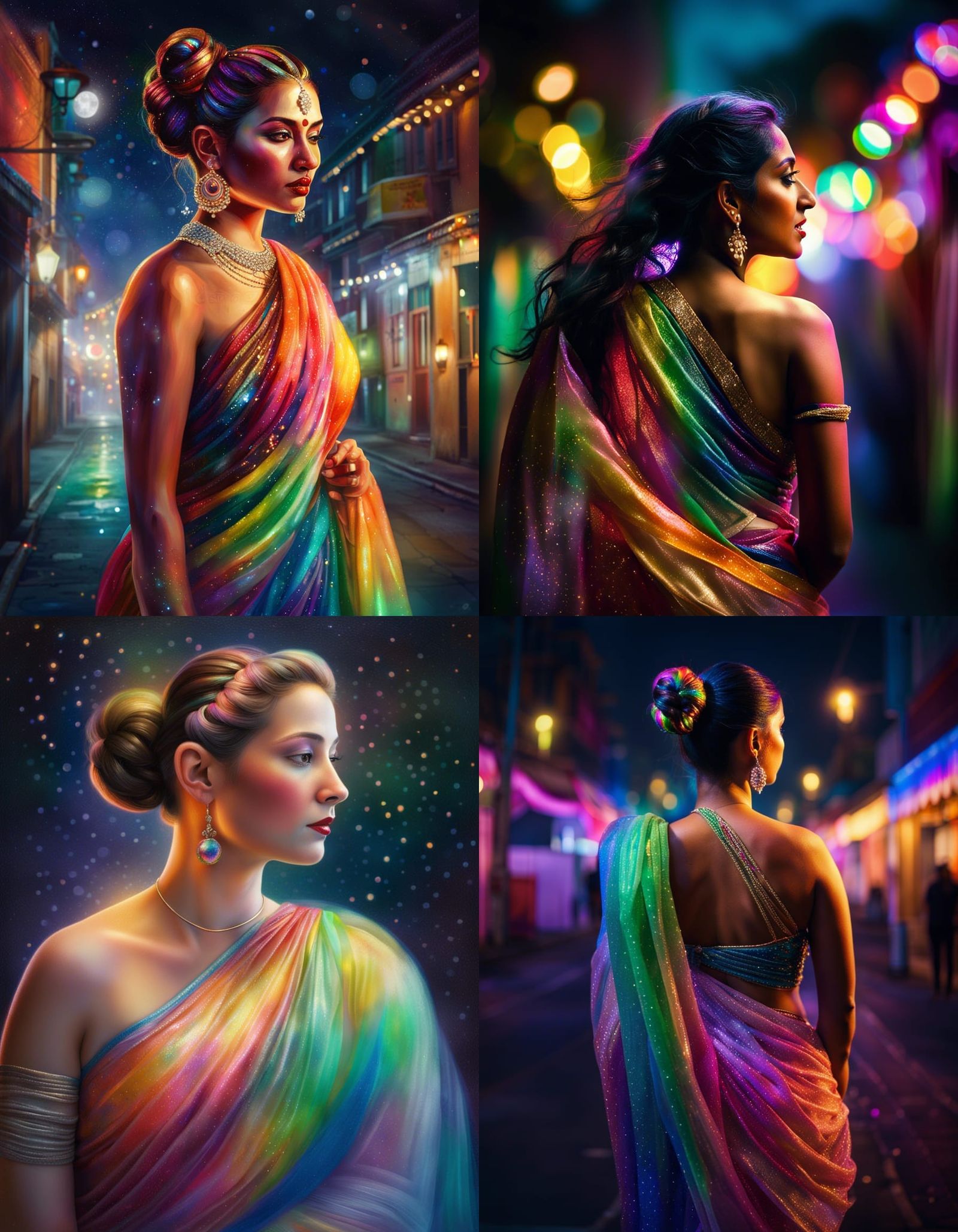 Curvy Woman in Saree Portrait at Night