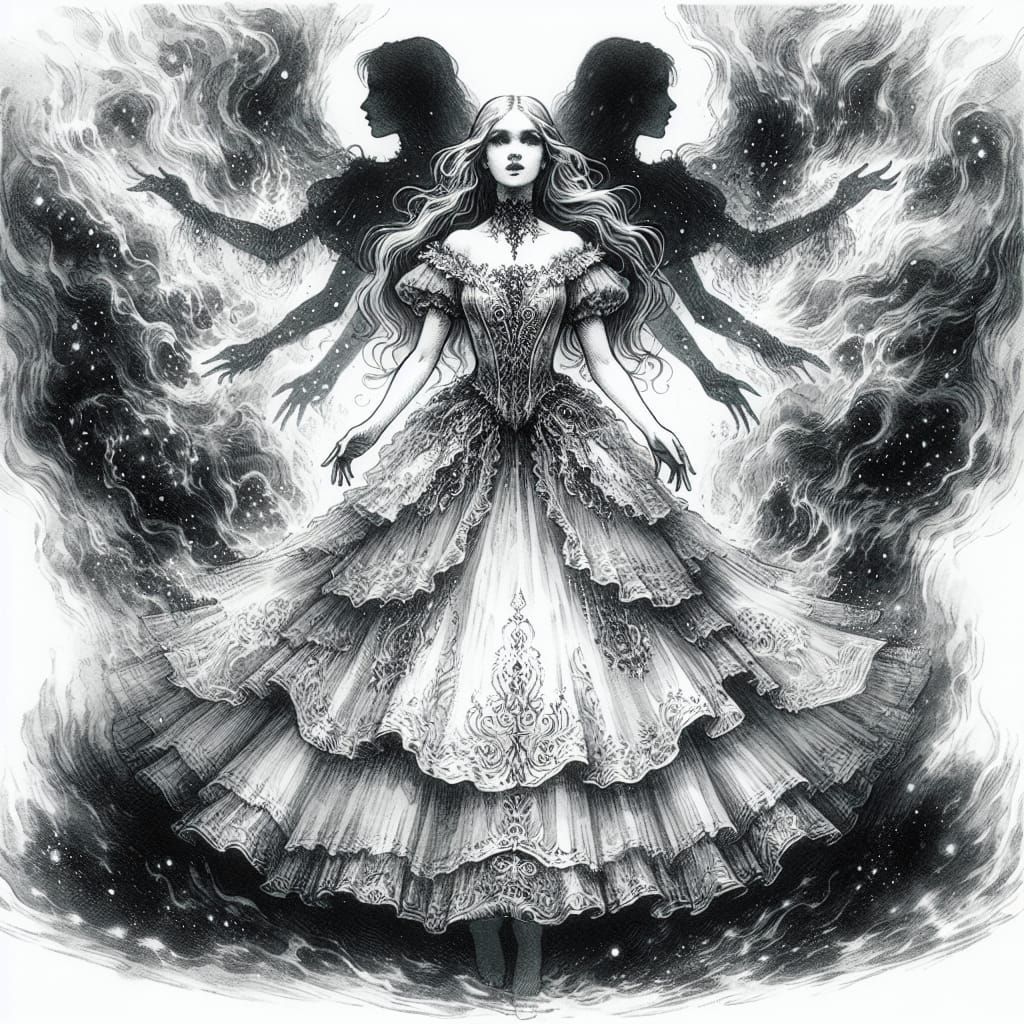 Ethereal Victorian Woman's Spectral Transformation