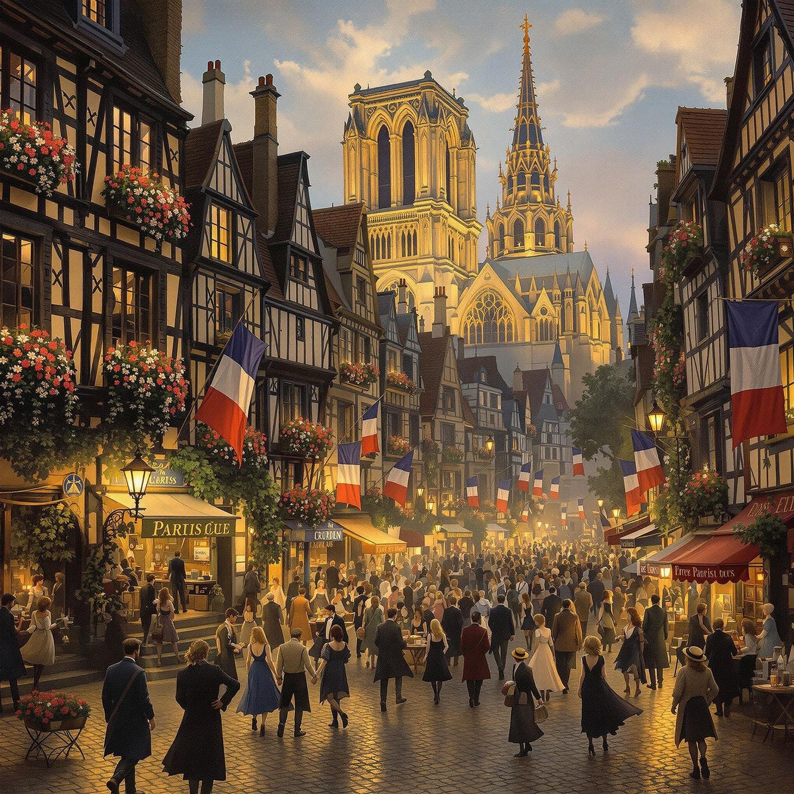 Medieval Paris Bastille Day Celebration as Painting