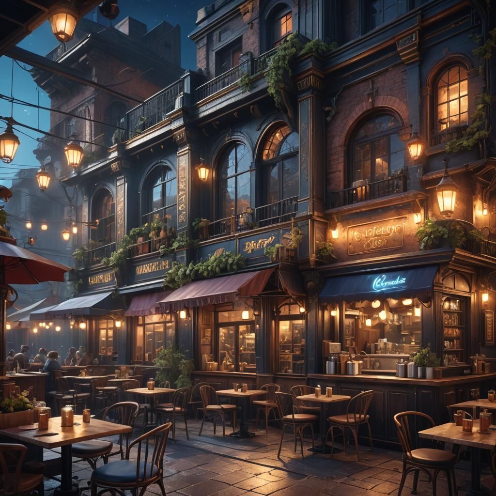 Fantastical Matte Painting in Night Cafe Style