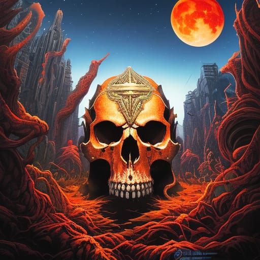 Hyperdetailed Beast Skull Under Blood Moon