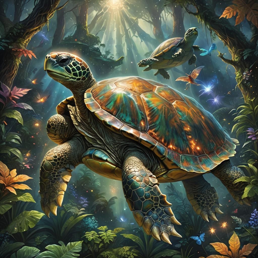 Giant Turtle Rainforest Floats in Space: Fantasy Art