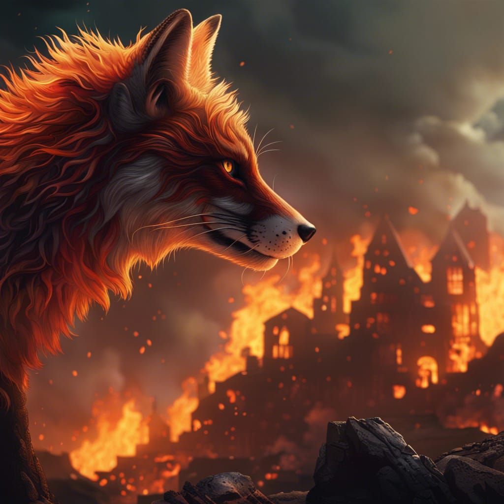 Epic Fire Fox Digital Matte Painting