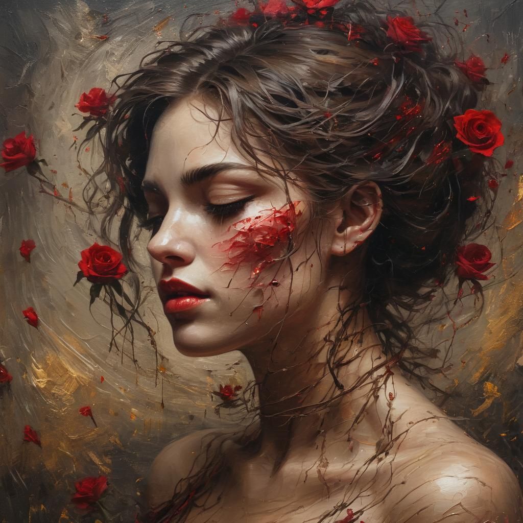 Vampire Rose Silhouette in Whimsical Oil Painting Style