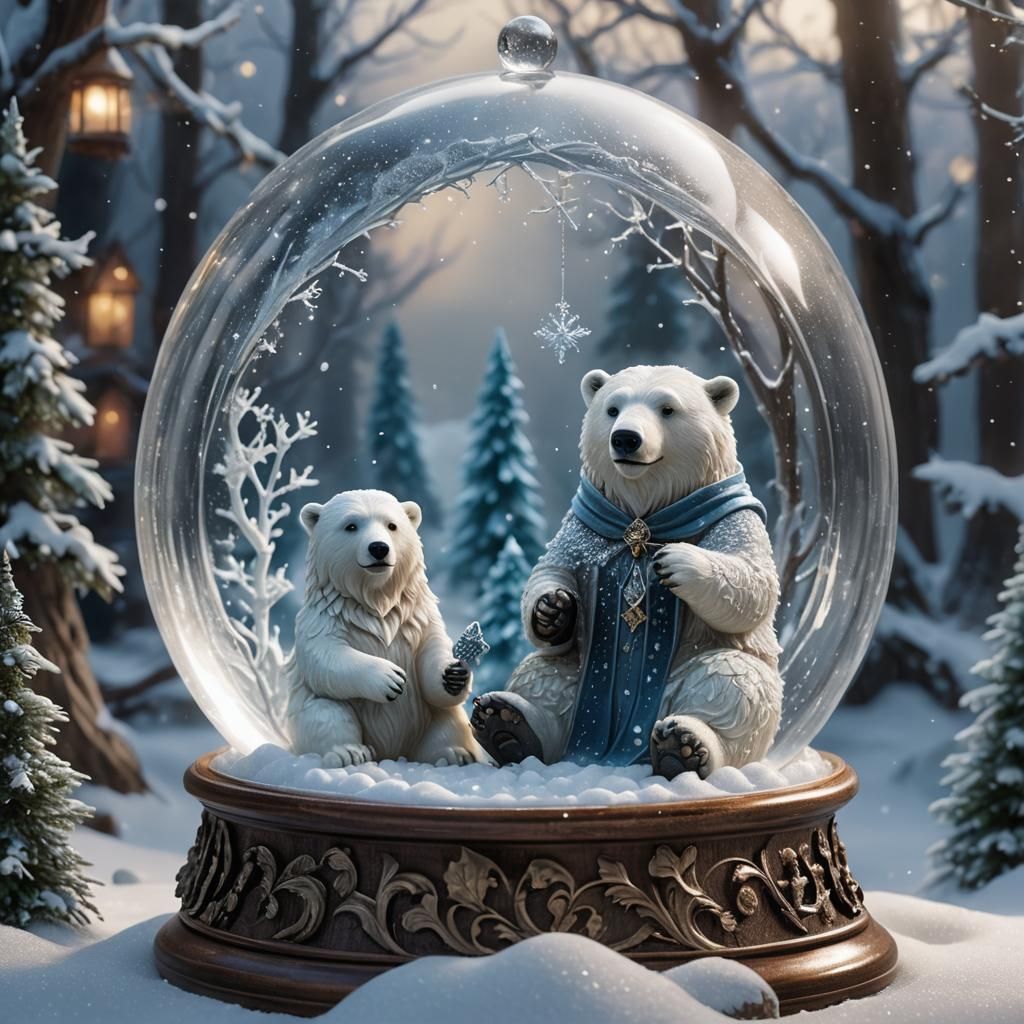 Snow Globe: Wizard and Polar Bear in Winter