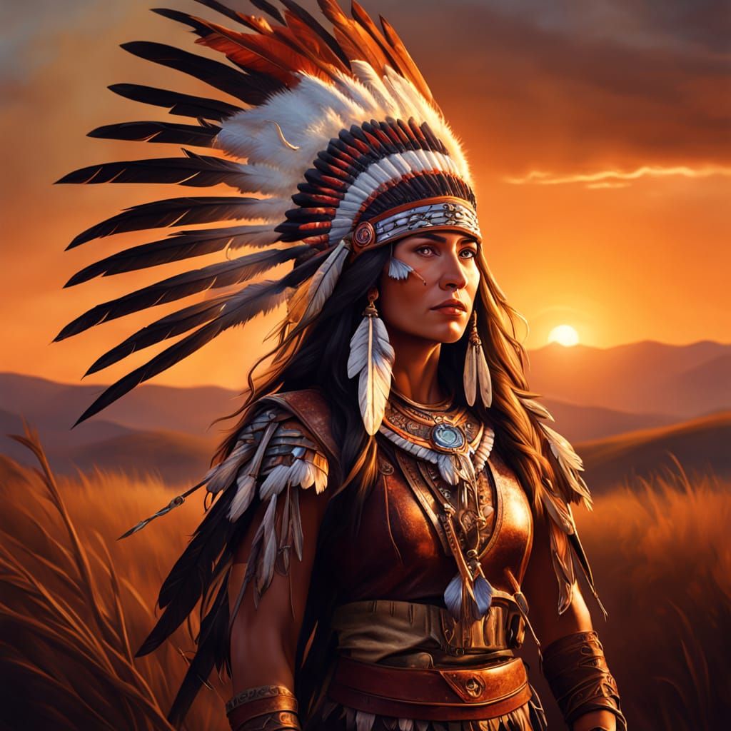 Native American Warrior Woman Portrait in Oil Paint