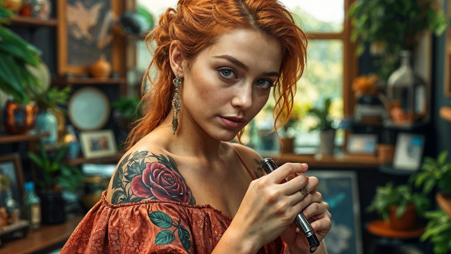 Female Tattoo Artist in Bohemian Studio, Graffiti Art