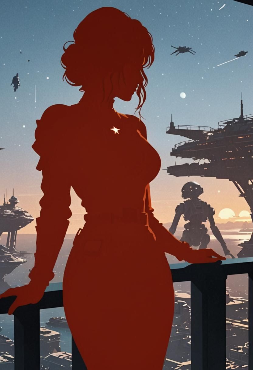 Sci-Fi Spaceport Silhouette with Landing Ships